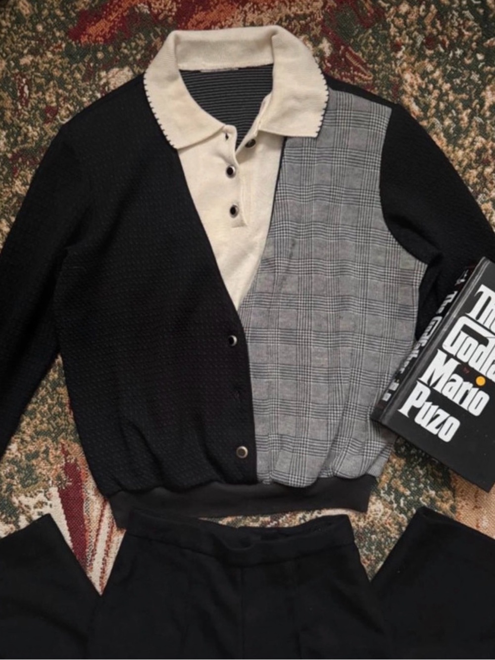 Vintage Black and White Plaid Cardigan